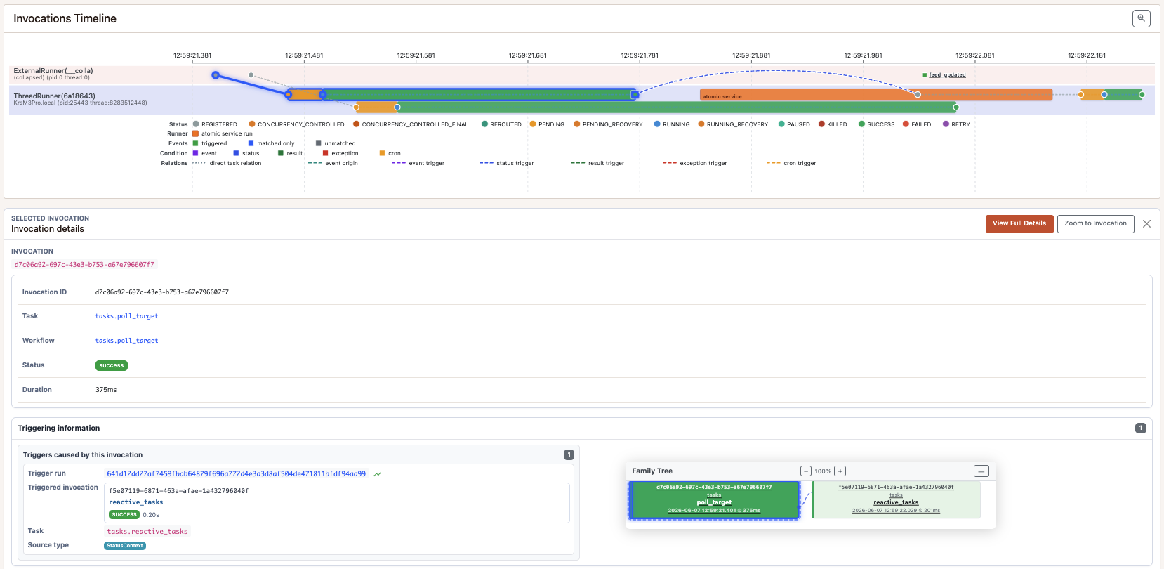 Pynmon timeline comparing polling with a reactive task